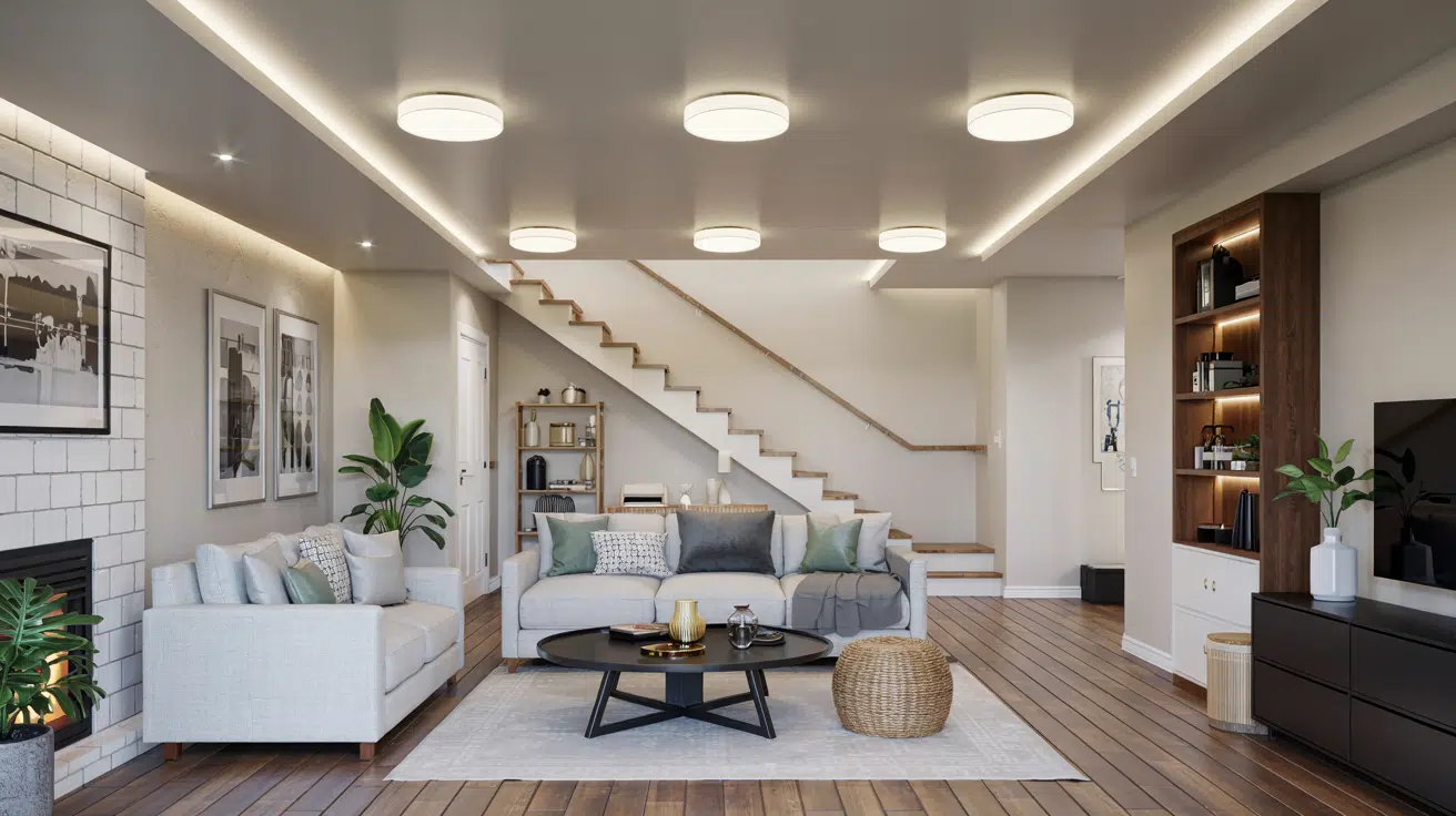 slim flush mount lights for low basement ceilings