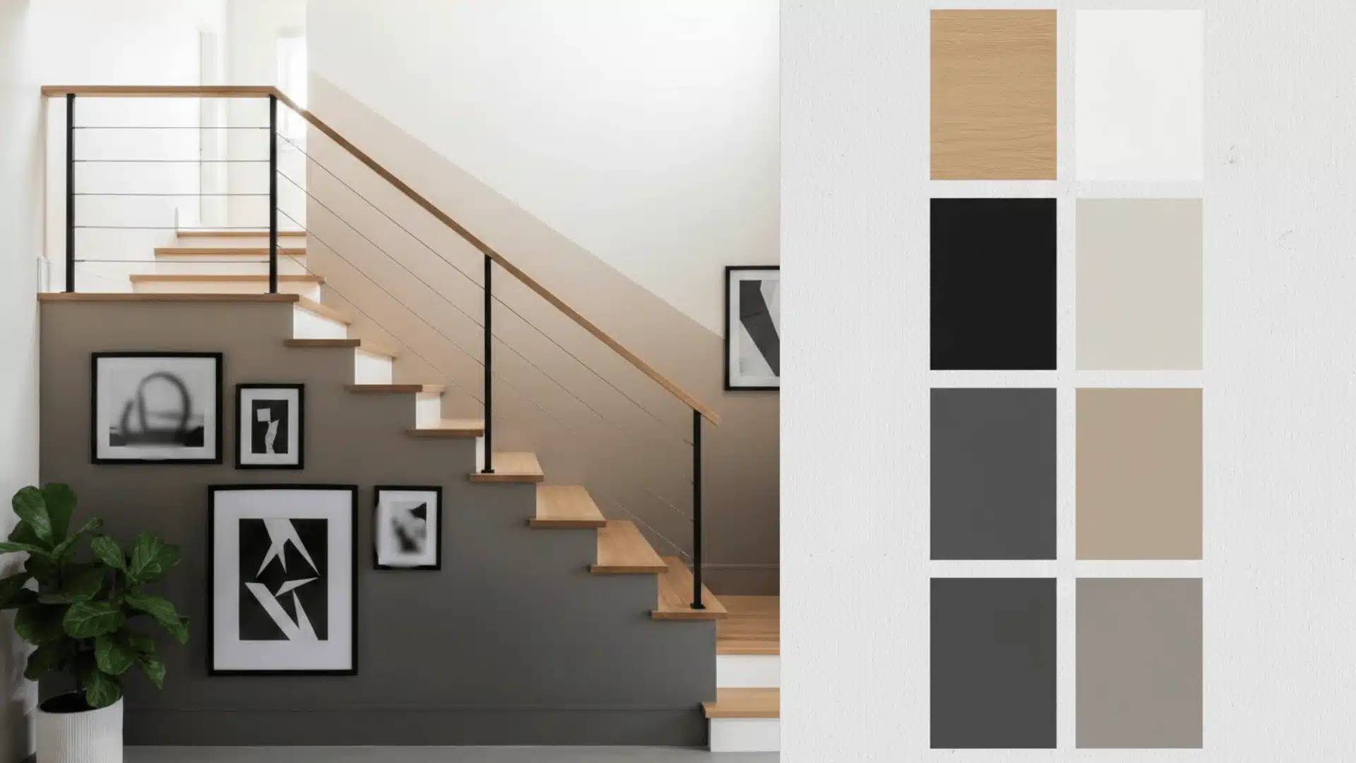 A staircase painted in contrasting black and white colors, showcasing a modern and stylish design