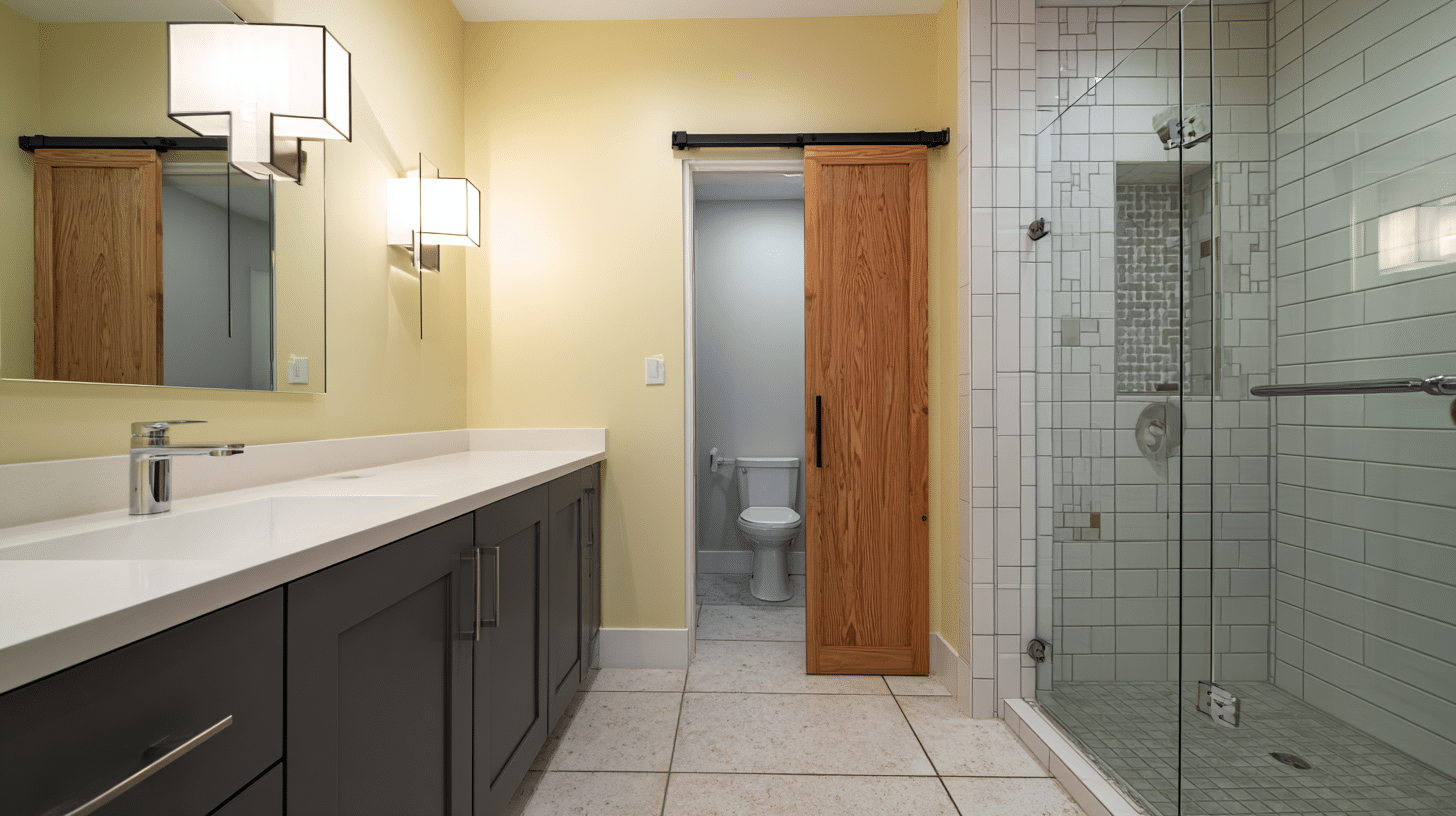 toilet room with pocket door for better privacy