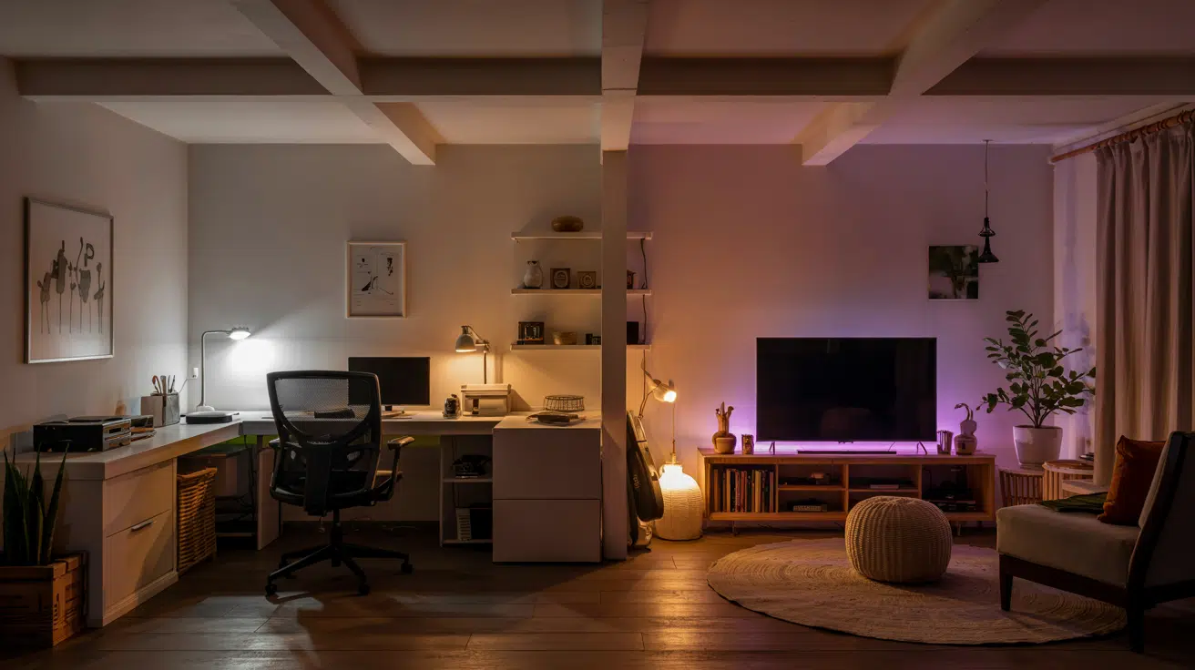 zone lighting to visually separate small basement areas