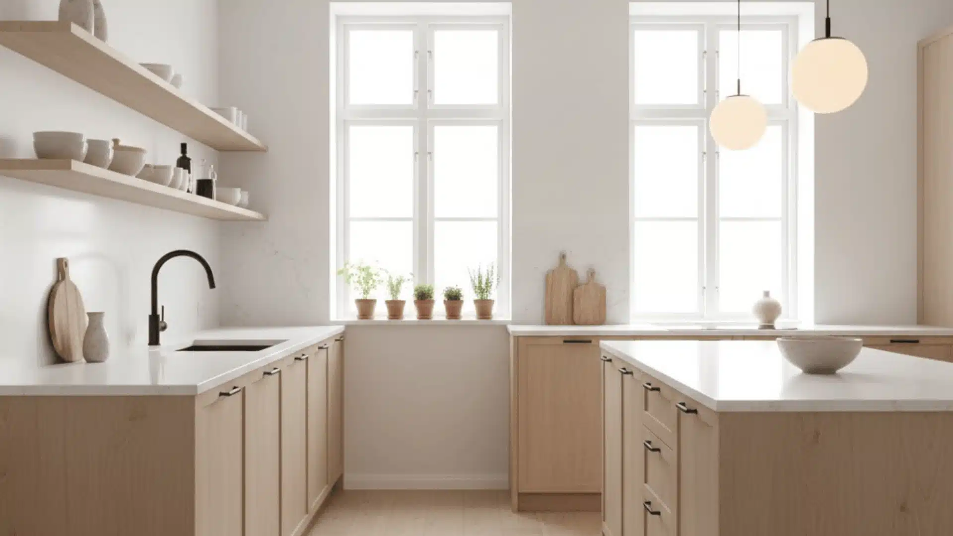 Scandinavian comfort living room with light wood and soft textiles
