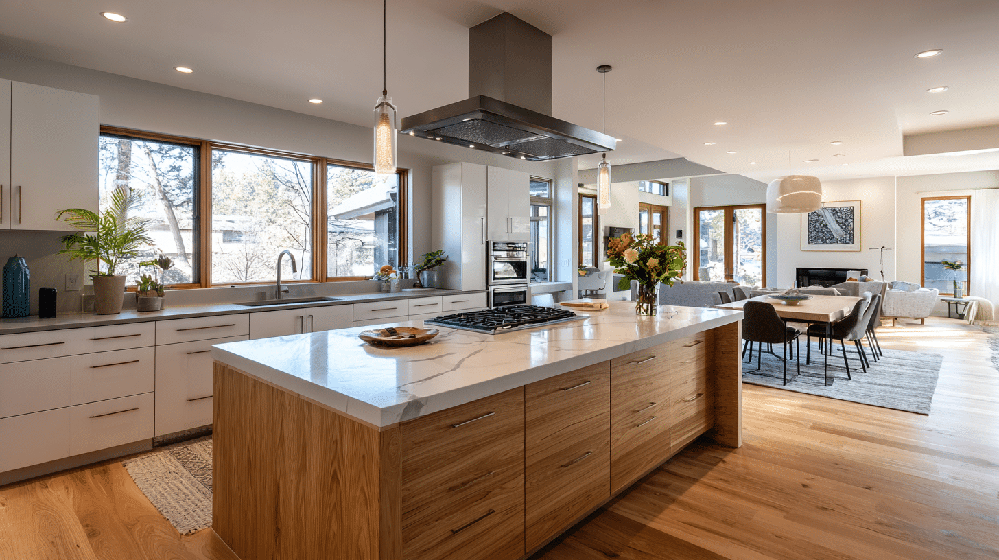 kitchen with a central stove island