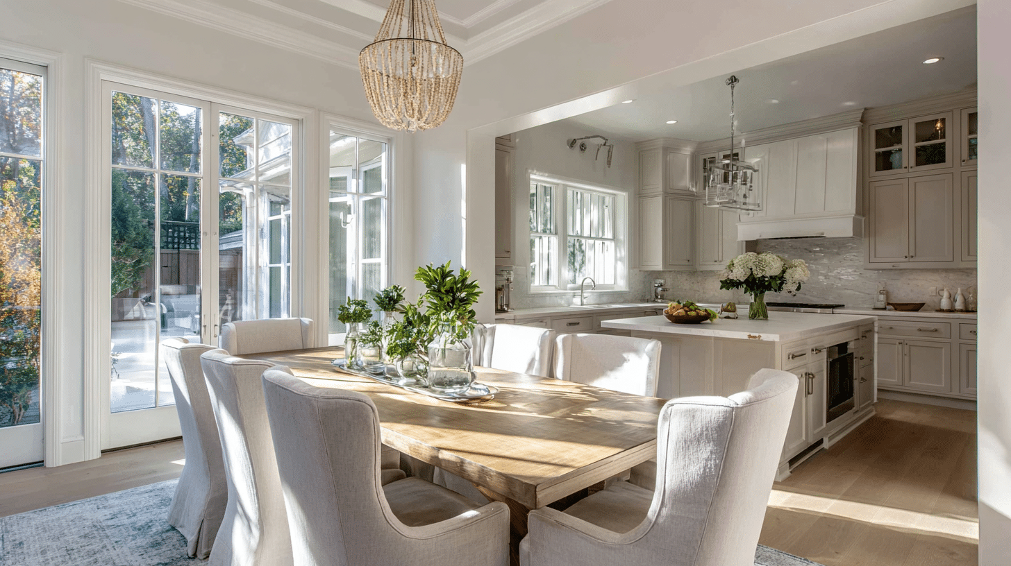 kitchen with a dining table as the divider