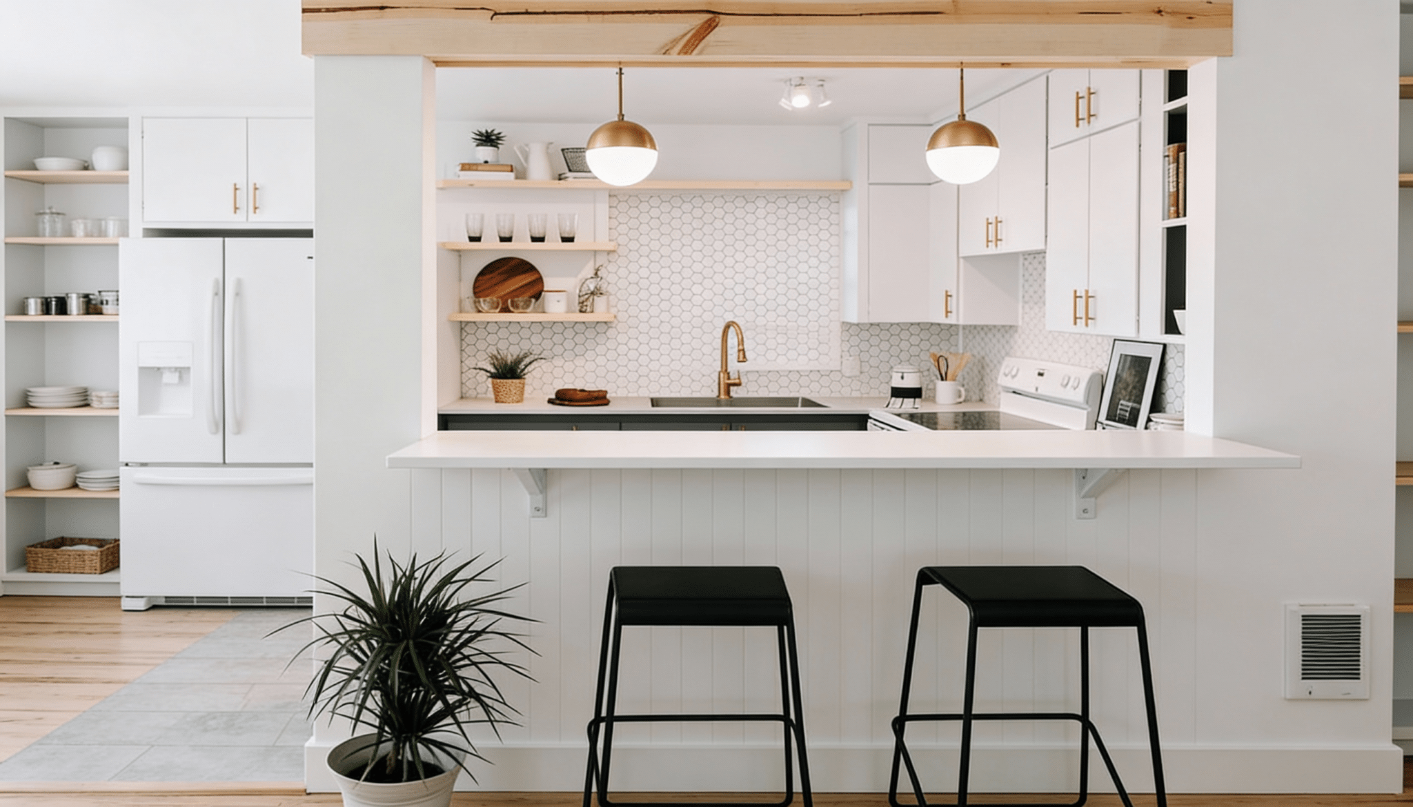 kitchen with a passthrough opening