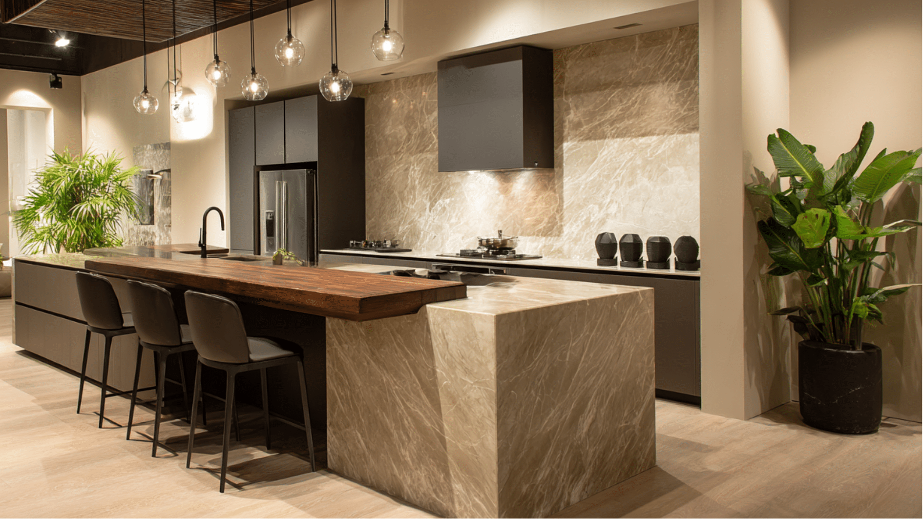 kitchen with a raised bar counter
