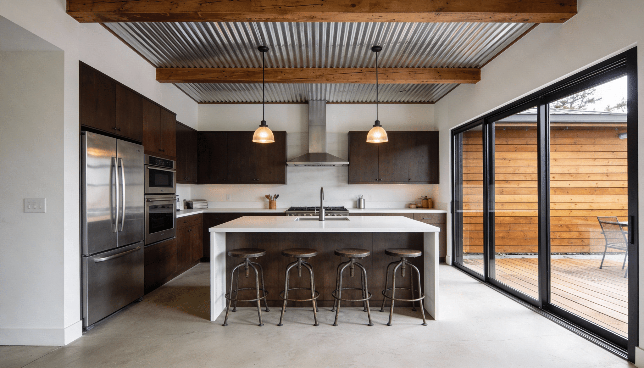 kitchen with a sliding glass divider