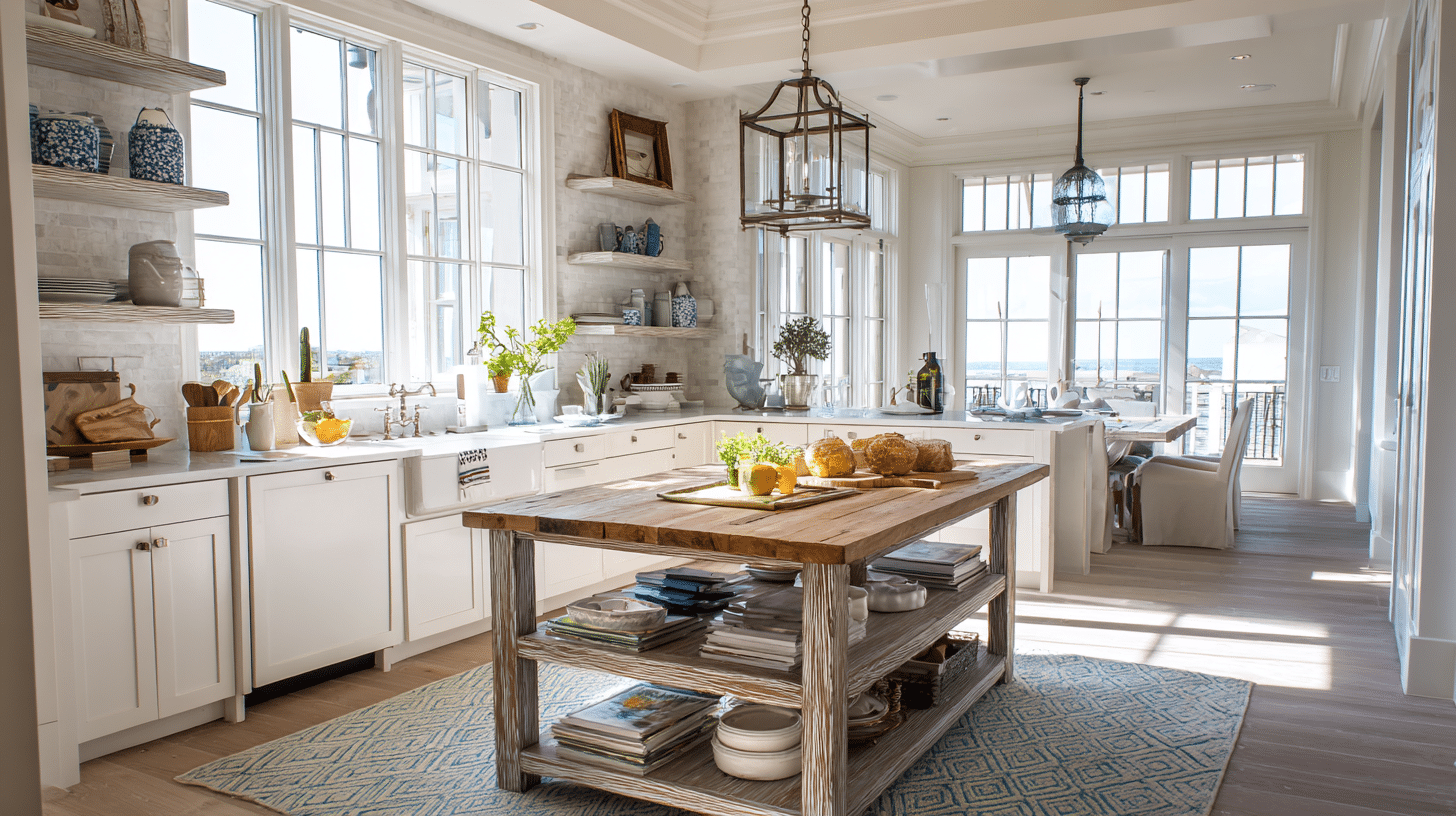 open kitchen with a large prep table