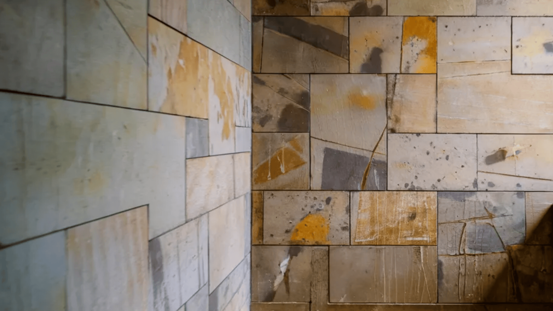 A bathroom featuring a large tiled wall and a white toilet