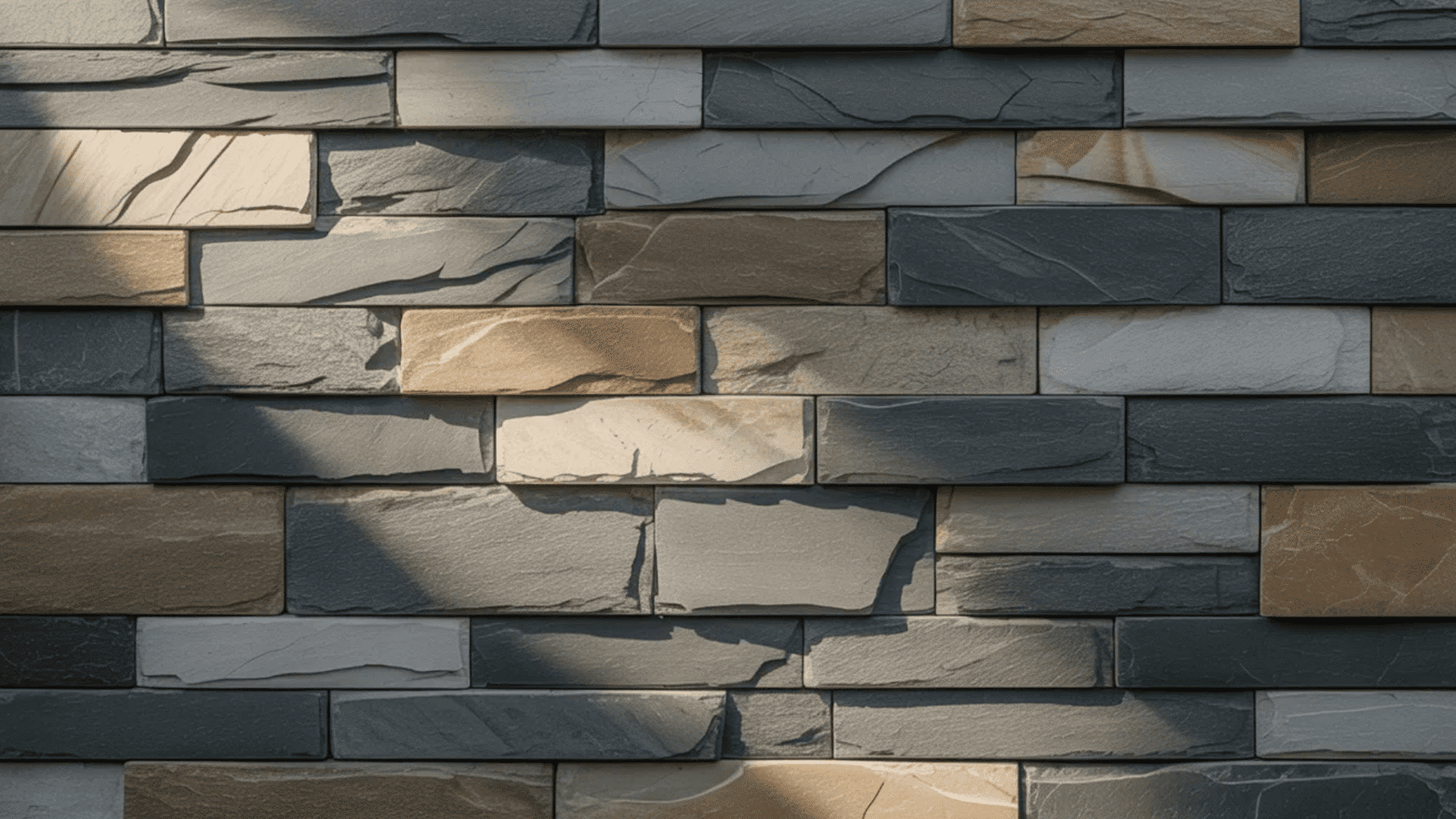 A textured stone wall featuring a variety of colors, showcasing natural hues and patterns in the stones