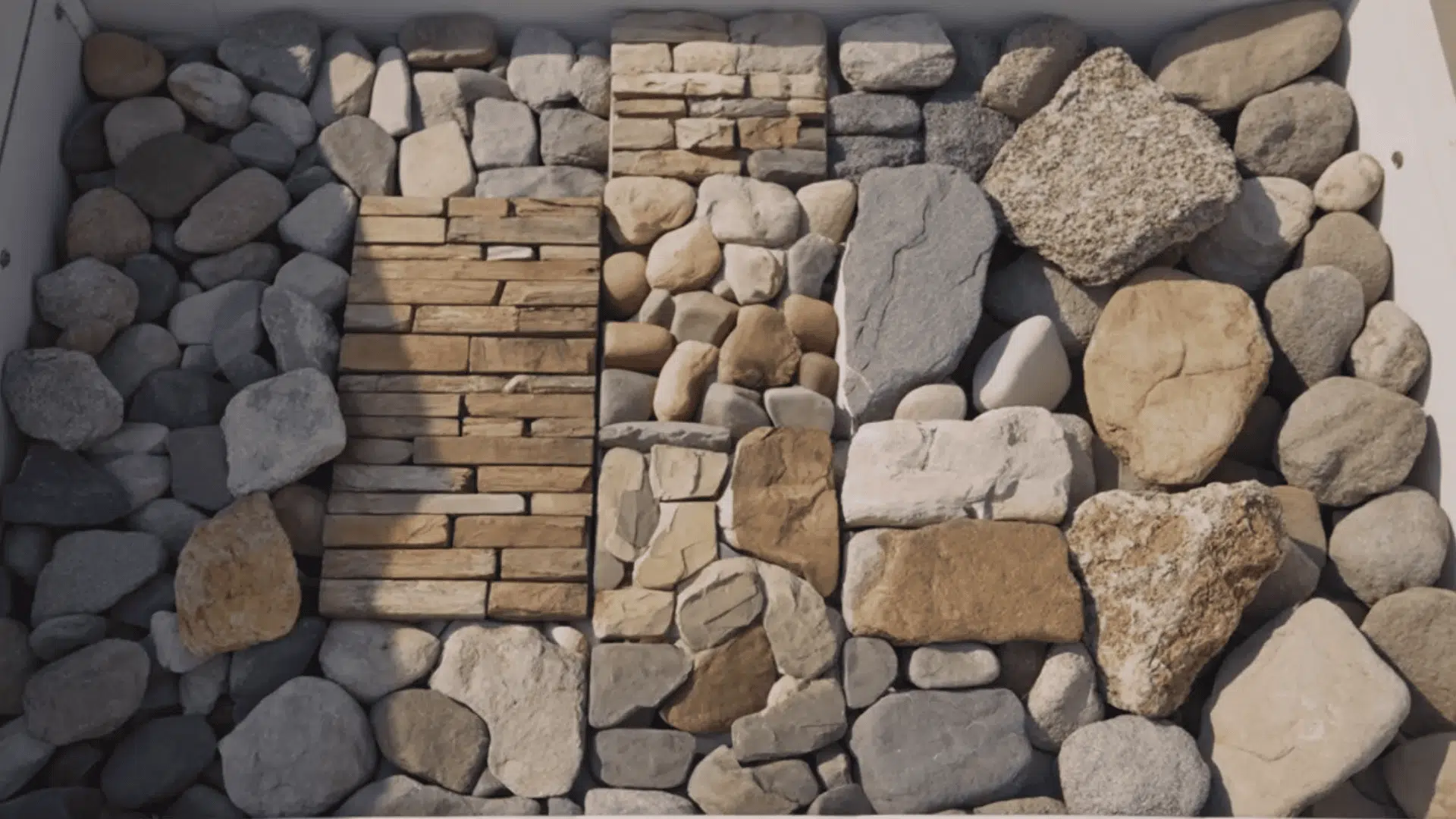 A textured wall composed of various rocks and bricks, showcasing a mix of natural and man-made materials