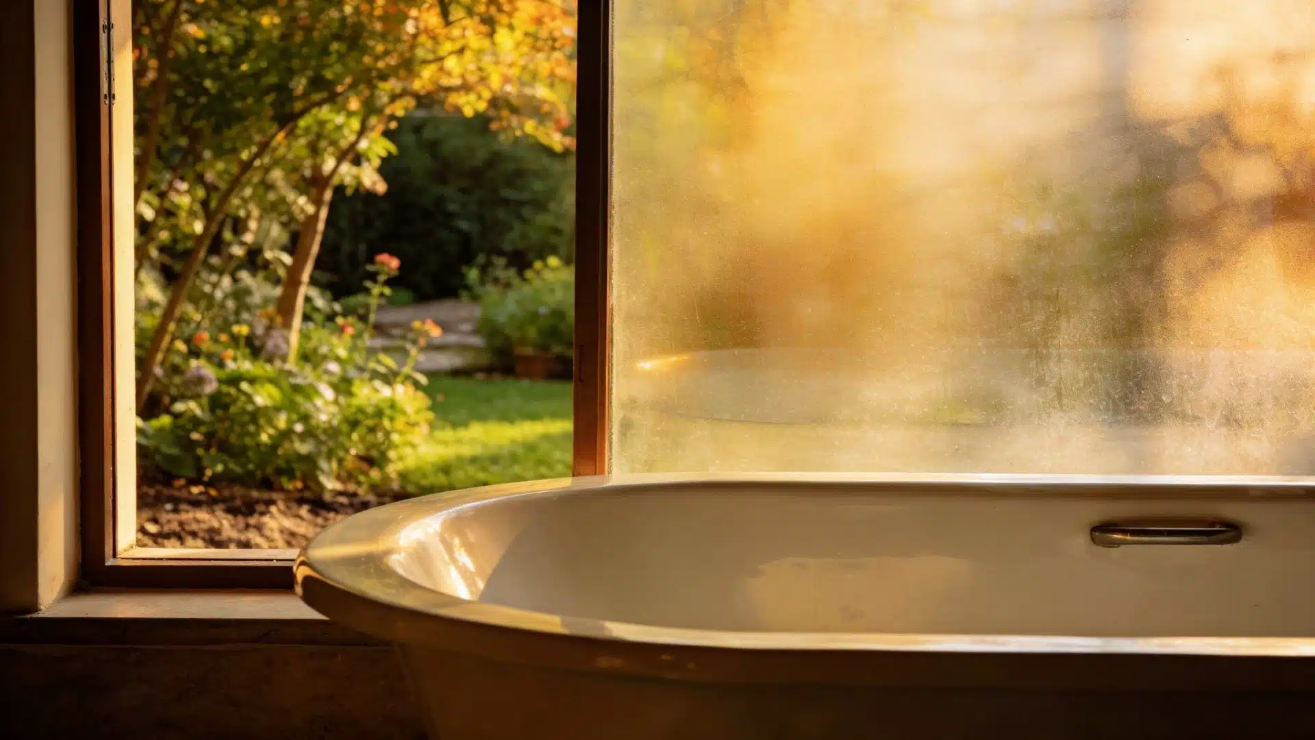 A bathtub filled with water, emitting steam, creating a relaxing and inviting atmosphere