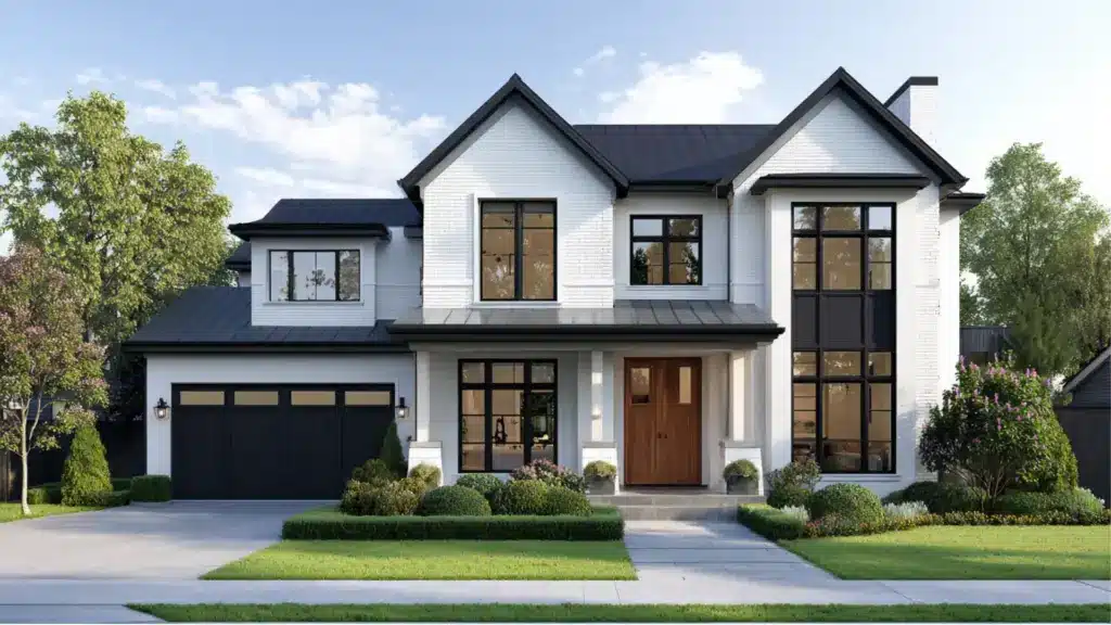 Modern home with black and white house exterior, showcasing a stylish color scheme