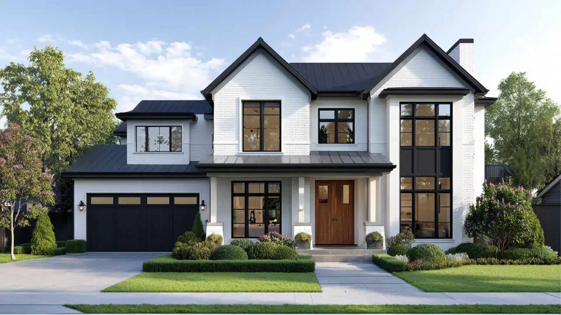 Modern home with black and white house exterior, showcasing a stylish color scheme