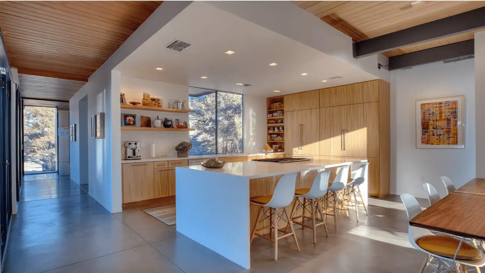 mid century modern kitchen hidden pantry flush cabinet panels push to open hardware and seamless wall