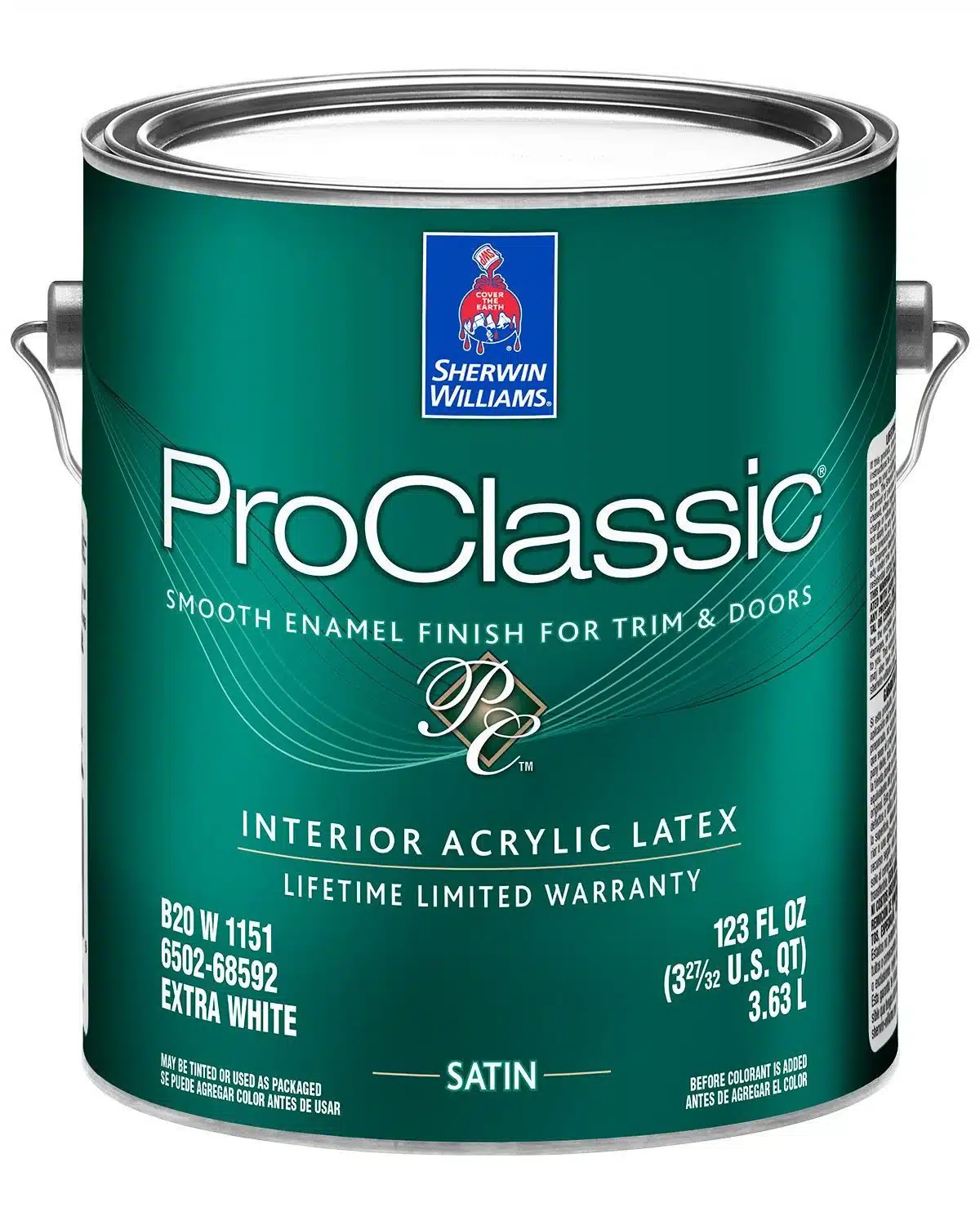 A can of Sherwin-Williams ProClassic Interior Acrylic Latex Enamel