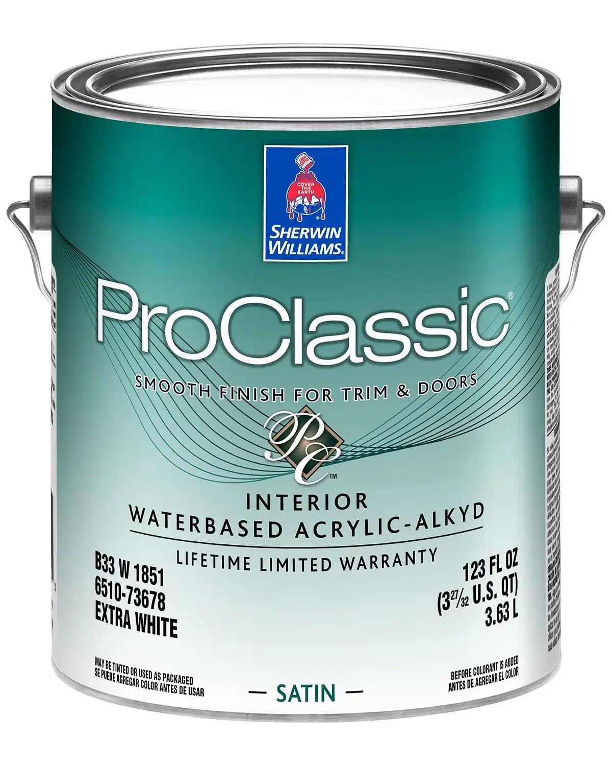 A can of Sherwin-Williams ProClassic Waterborne Acrylic-Alkyd