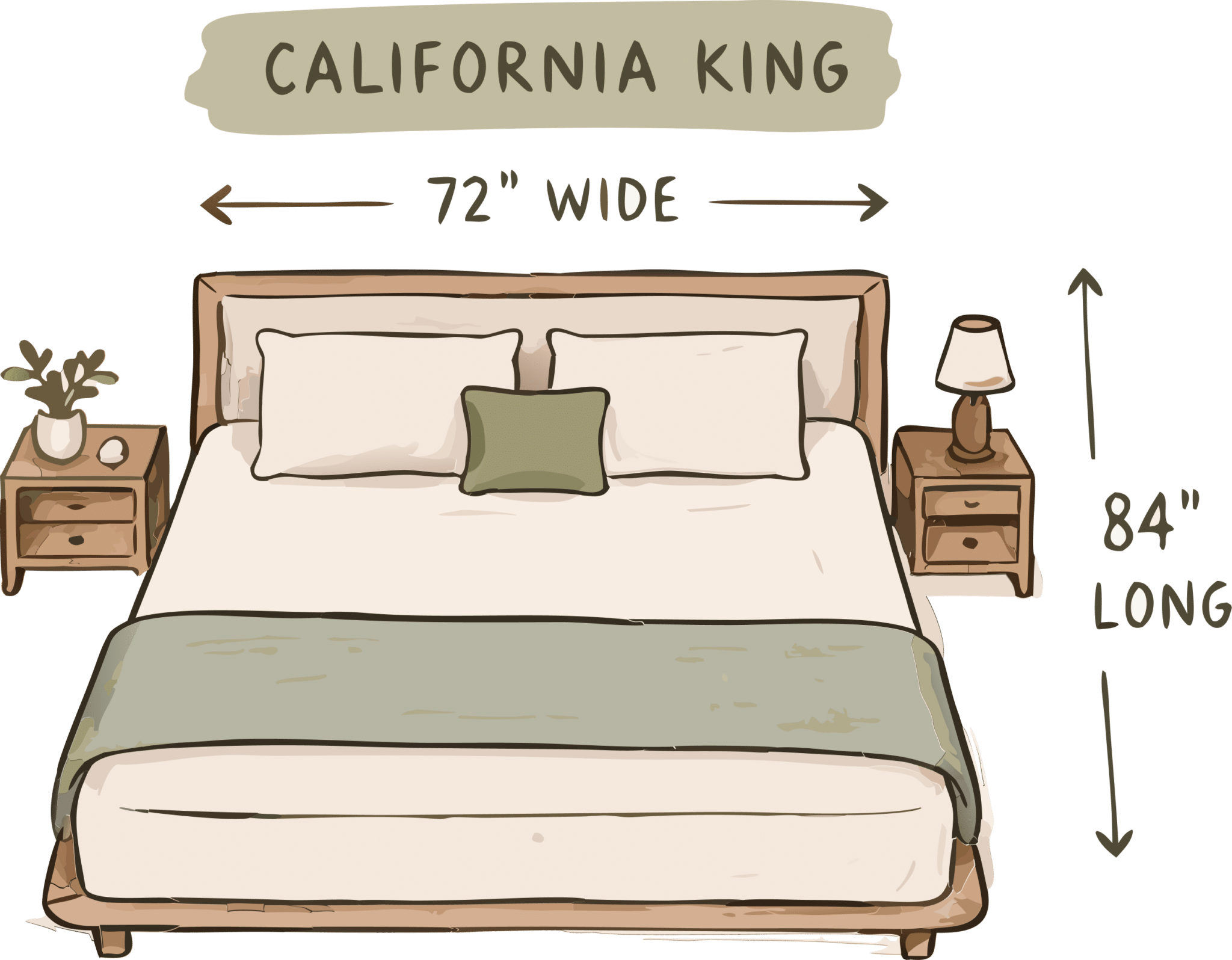 California king bed size shown from above with 72 x 84-inch dimensions