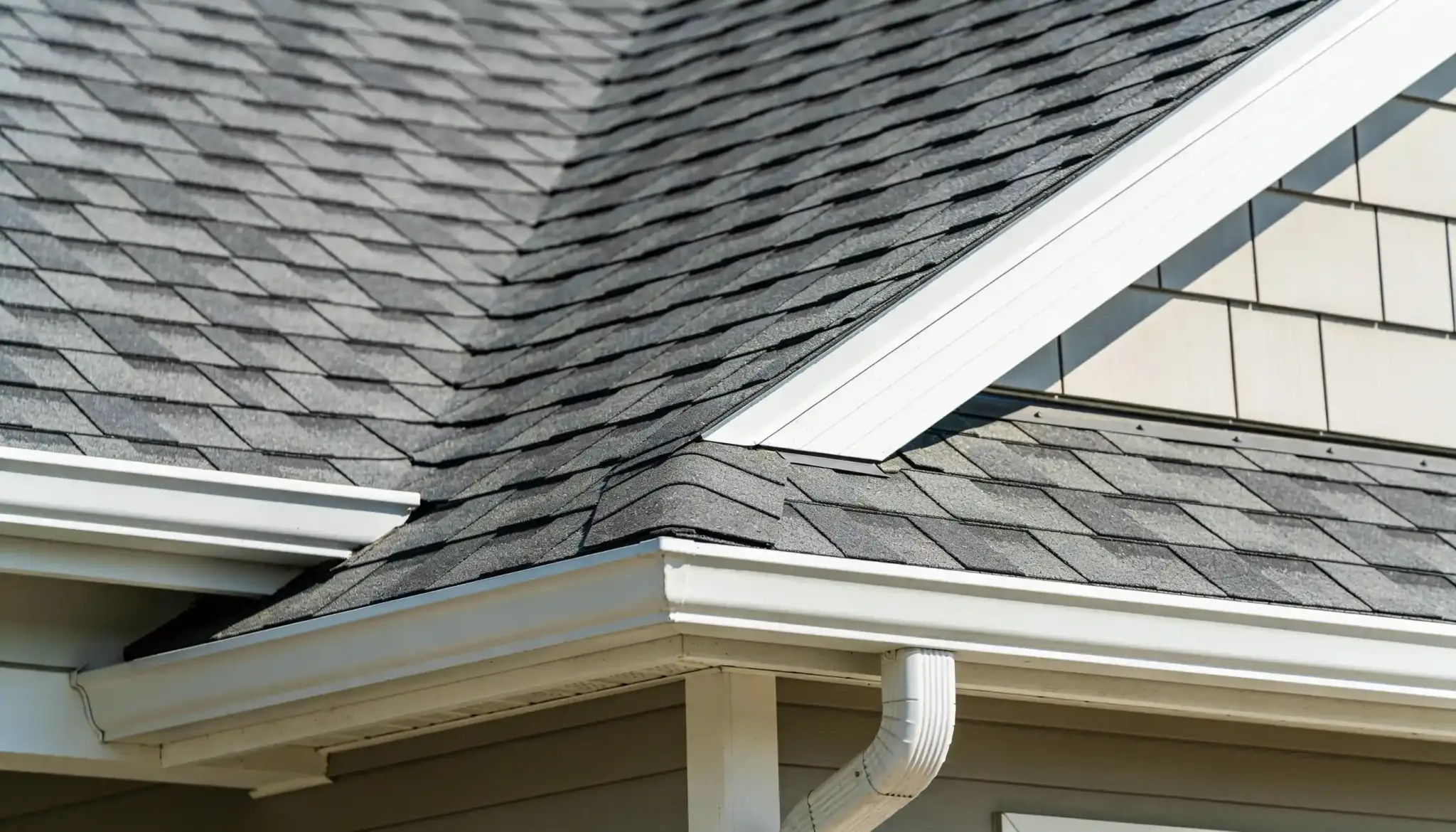Architectural asphalt shingle roof on a modern home