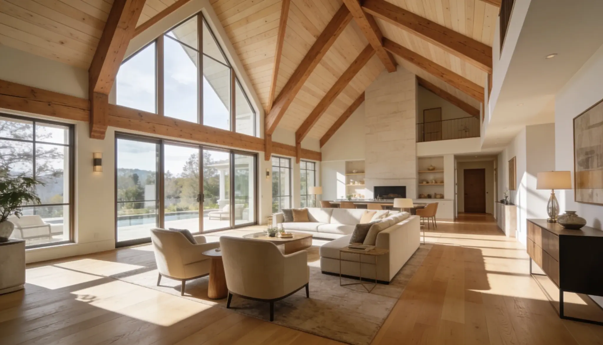 Luxury living room with cathedral ceiling