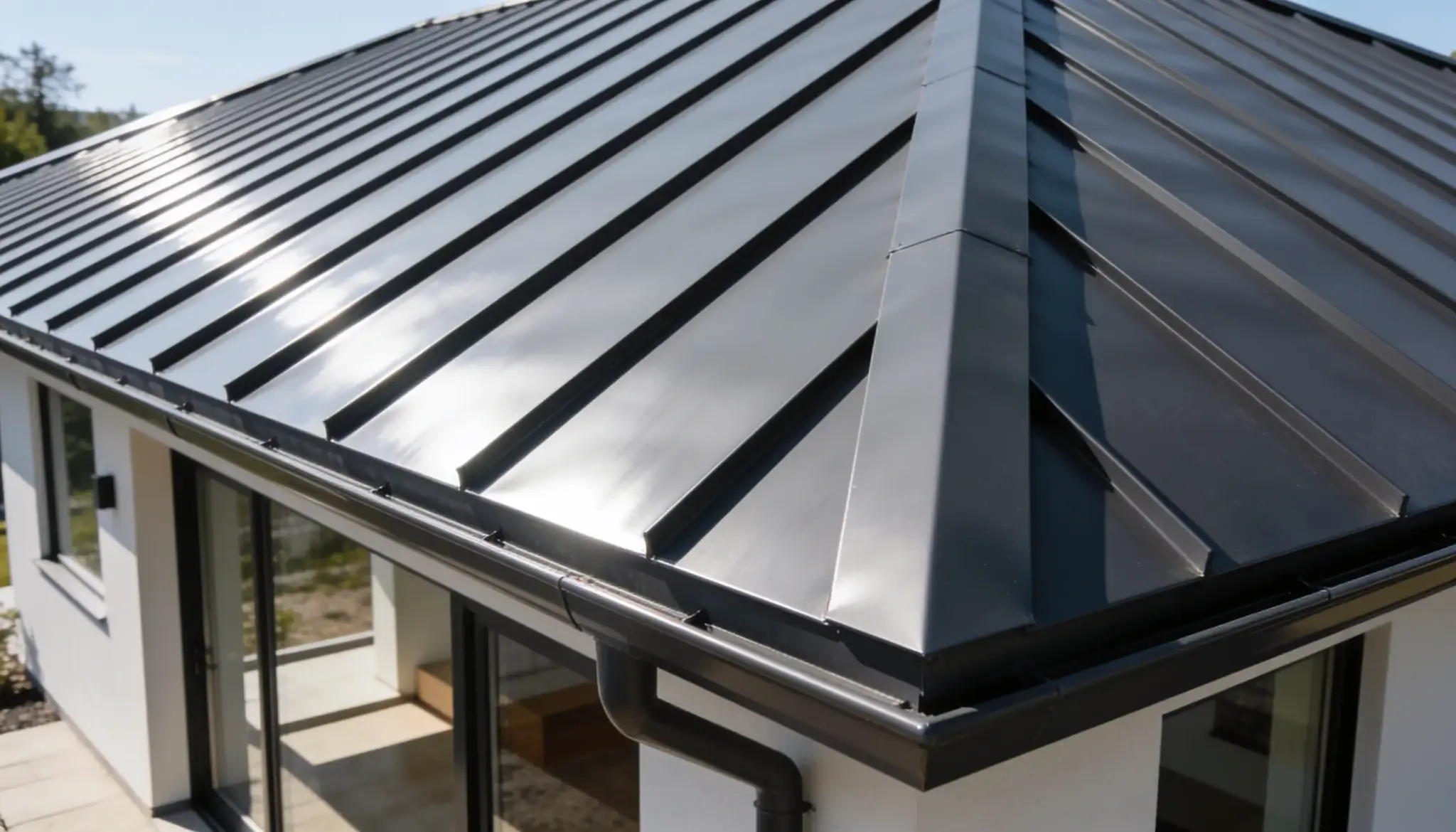 Standing seam metal roof on a modern home