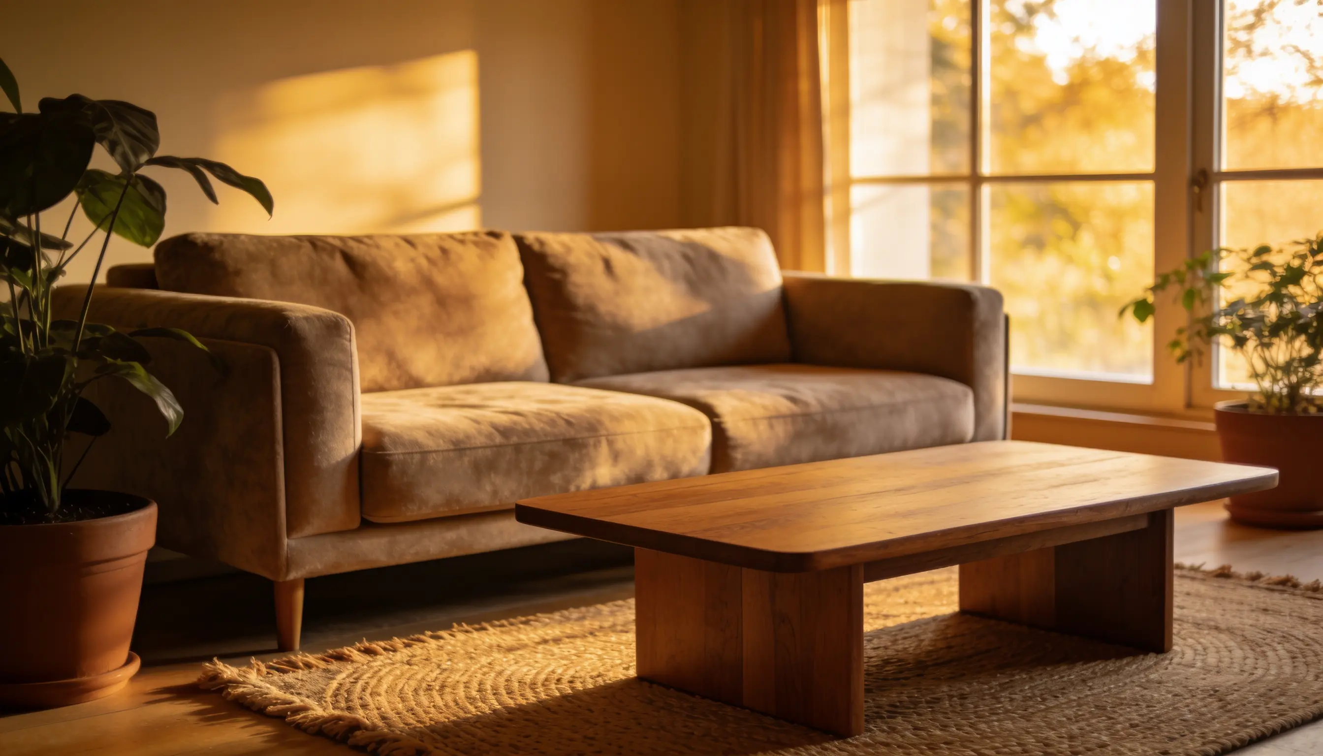 A cozy living room featuring a comfortable couch and a stylish coffee table.