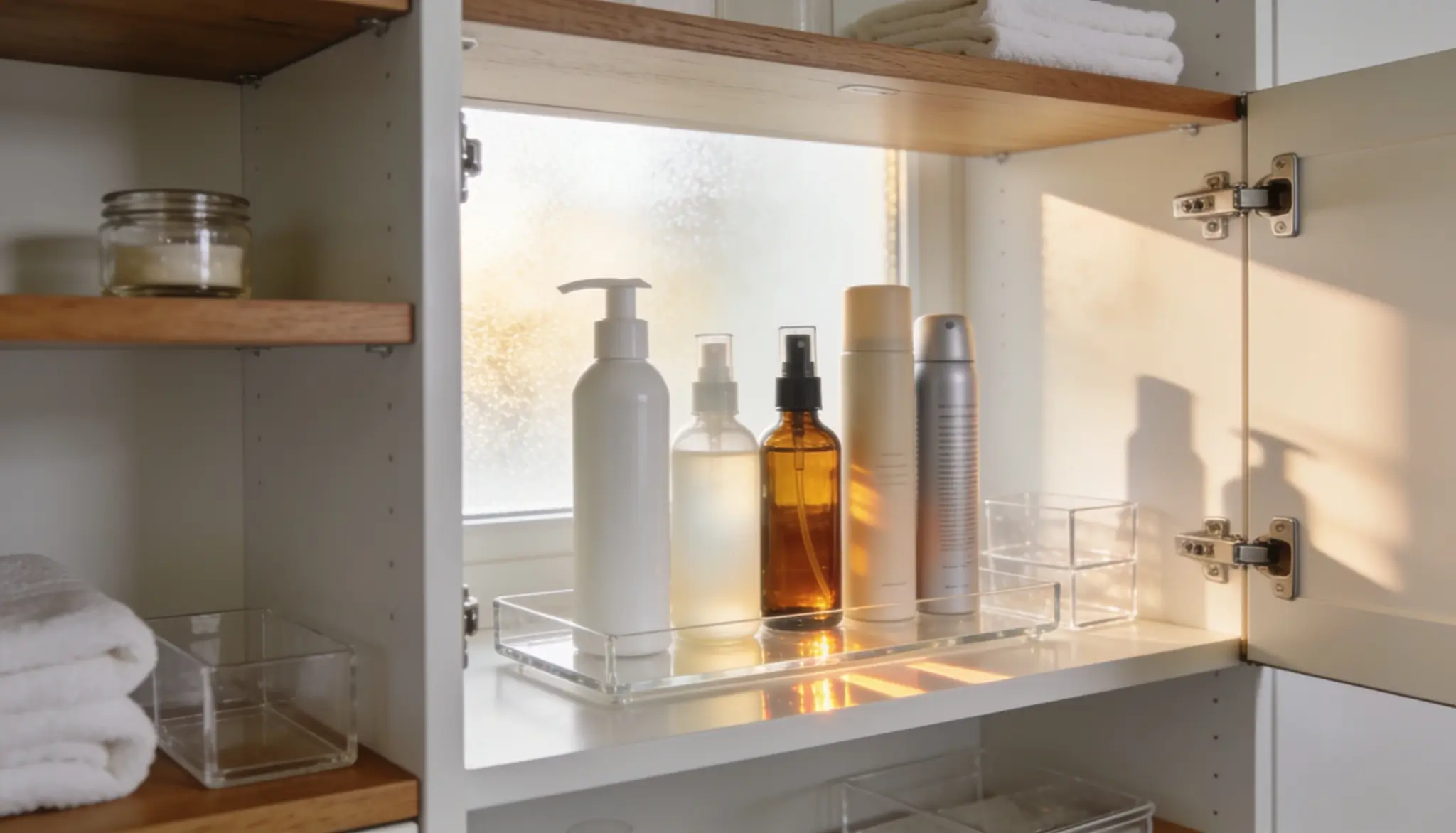 A stylish bathroom setup with a cabinet, sink, and mirror, emphasizing a neat and contemporary aesthetic.