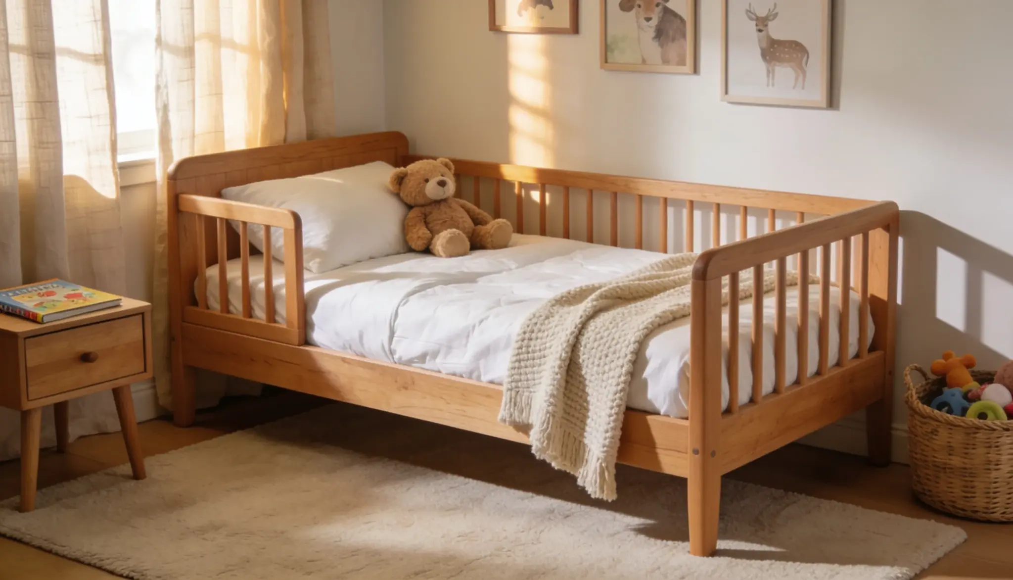 standard crib mattress size shown in a wooden crib with a snug mattress fit in a cozy nursery room