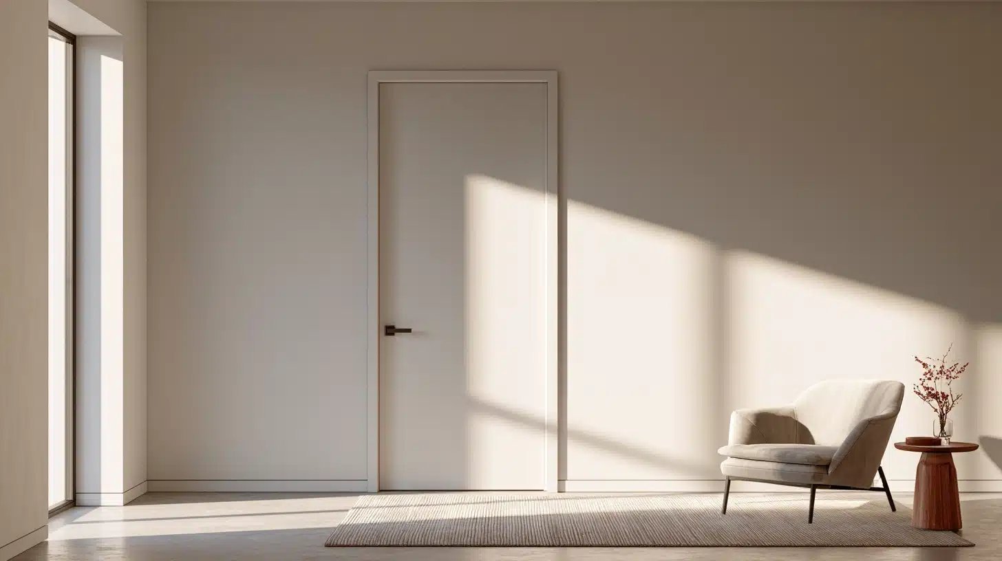 An interior space showcasing a chair beside a partially open door.