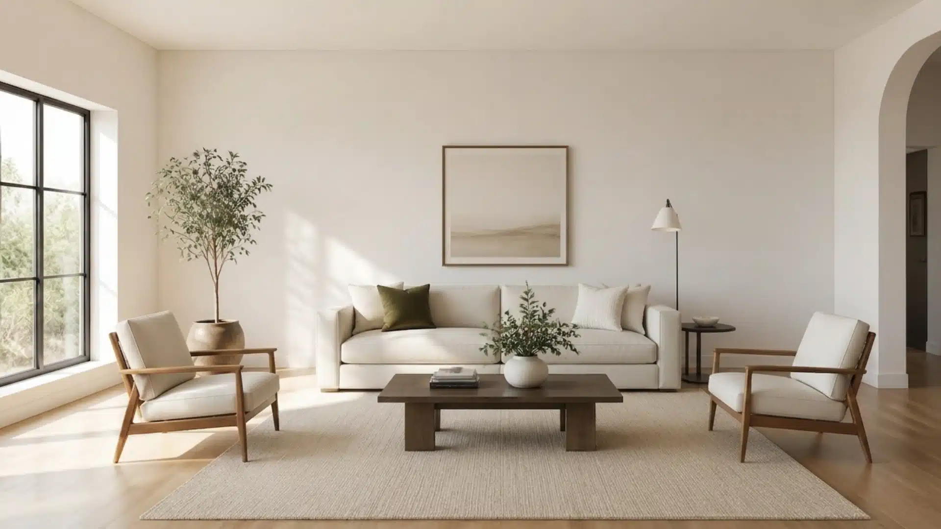 Modern living room showing a 4×6 area rug beneath a coffee table with dimension labels illustrating the rug size and room measurements.