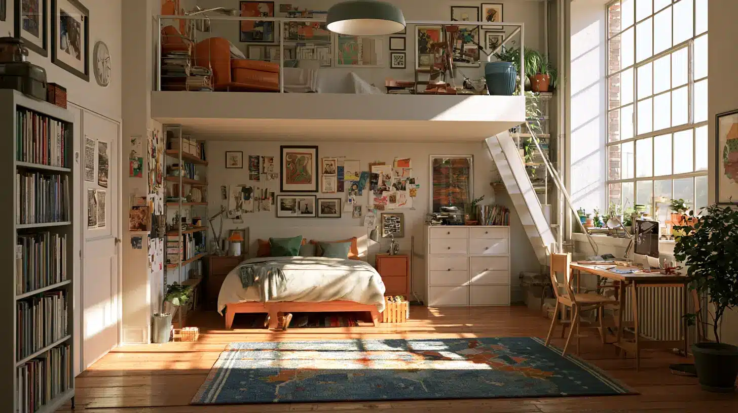 Loft space bedroom layout, with a clean look, daylight