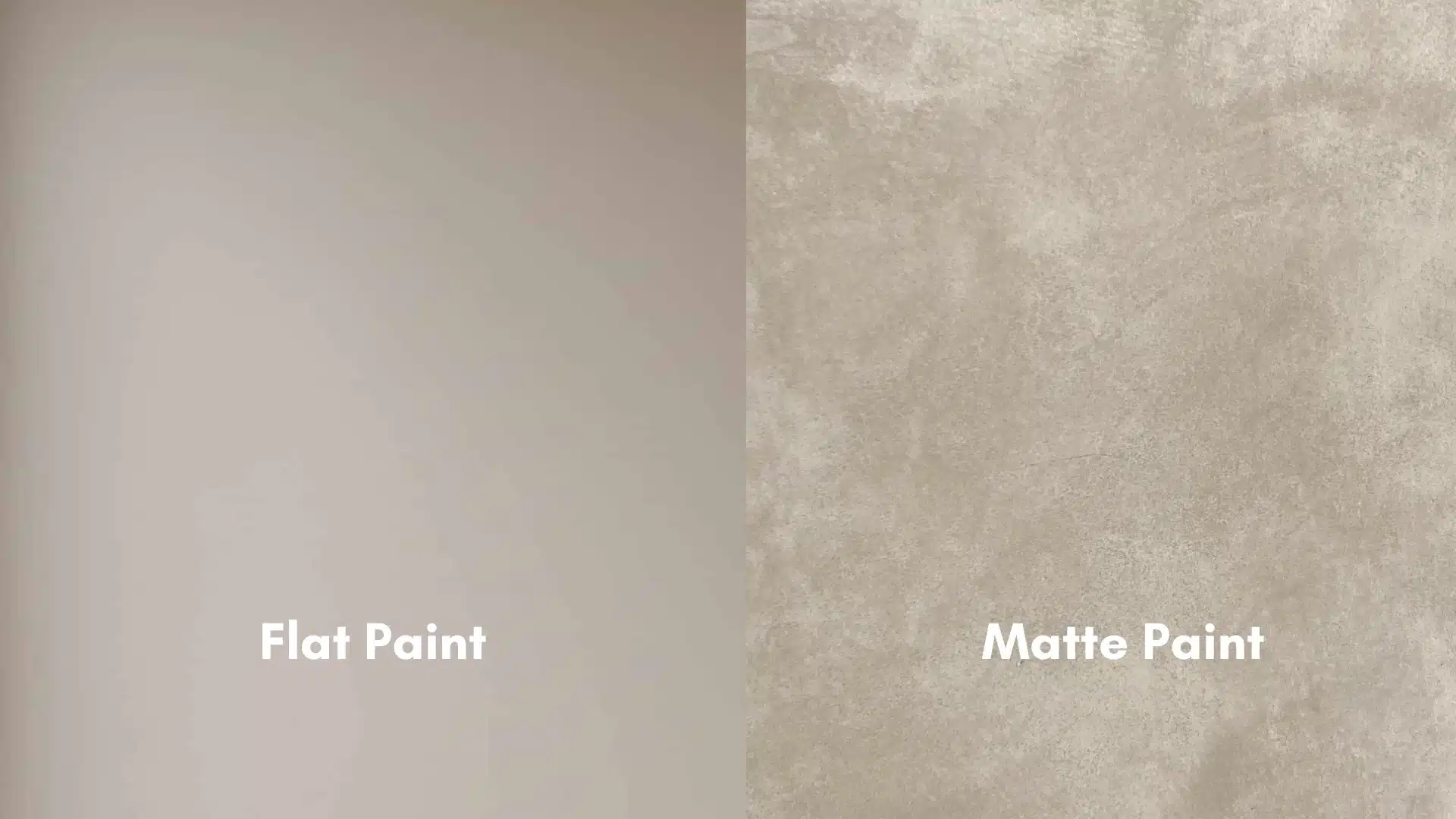Side-by-side comparison of matte vs flat paint, showing a smooth flat finish on the left and a textured matte finish on the right.
