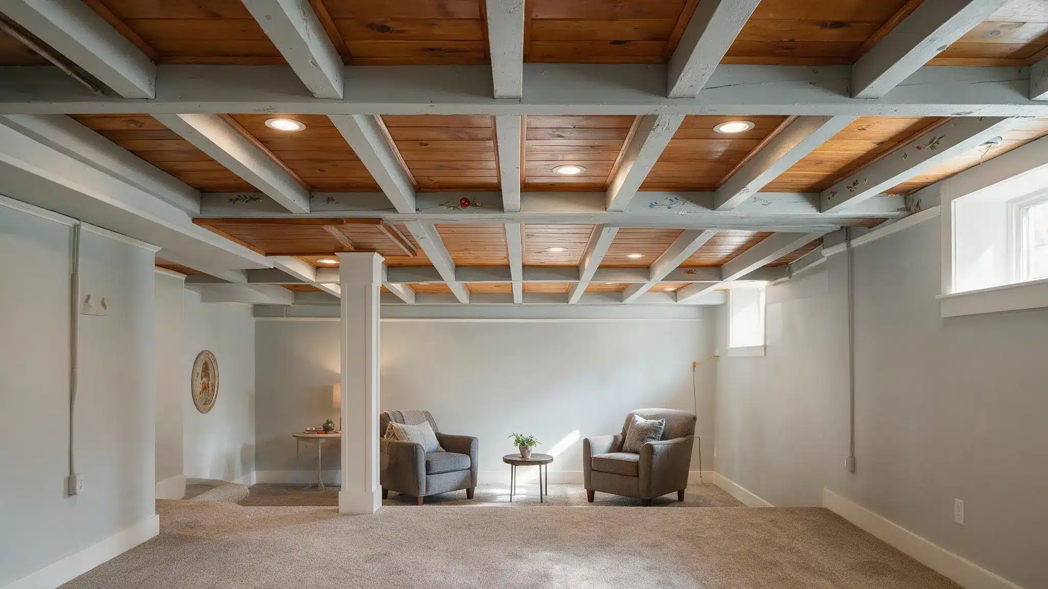A room featuring a white-painted ceiling enhancing the bright and airy atmosphere of the space