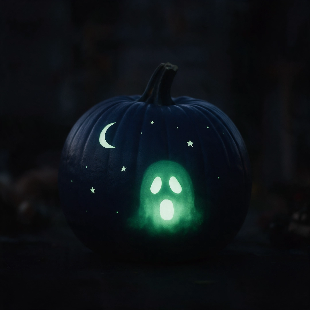 Paint a face, a few stars, a ghost, or a small web using glow in the dark paint over a dark base coat.