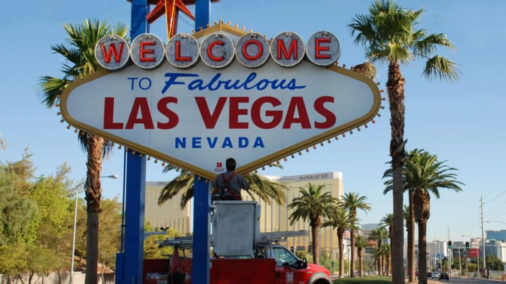 Famous Welcome to Fabulous Las Vegas sign with retro lettering palm trees and classic roadside design.